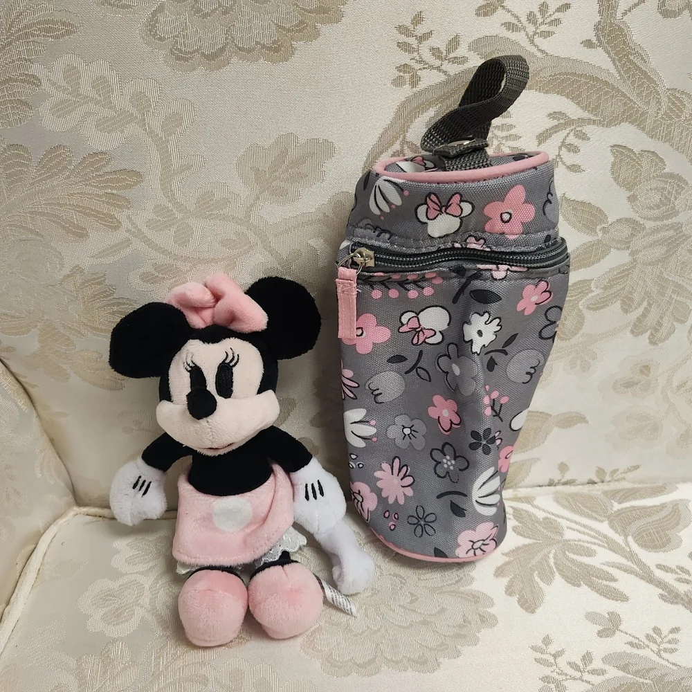 Disney Baby Minnie Mouse Plush Binky Pacifier Holder & Insulated Bottle Holder